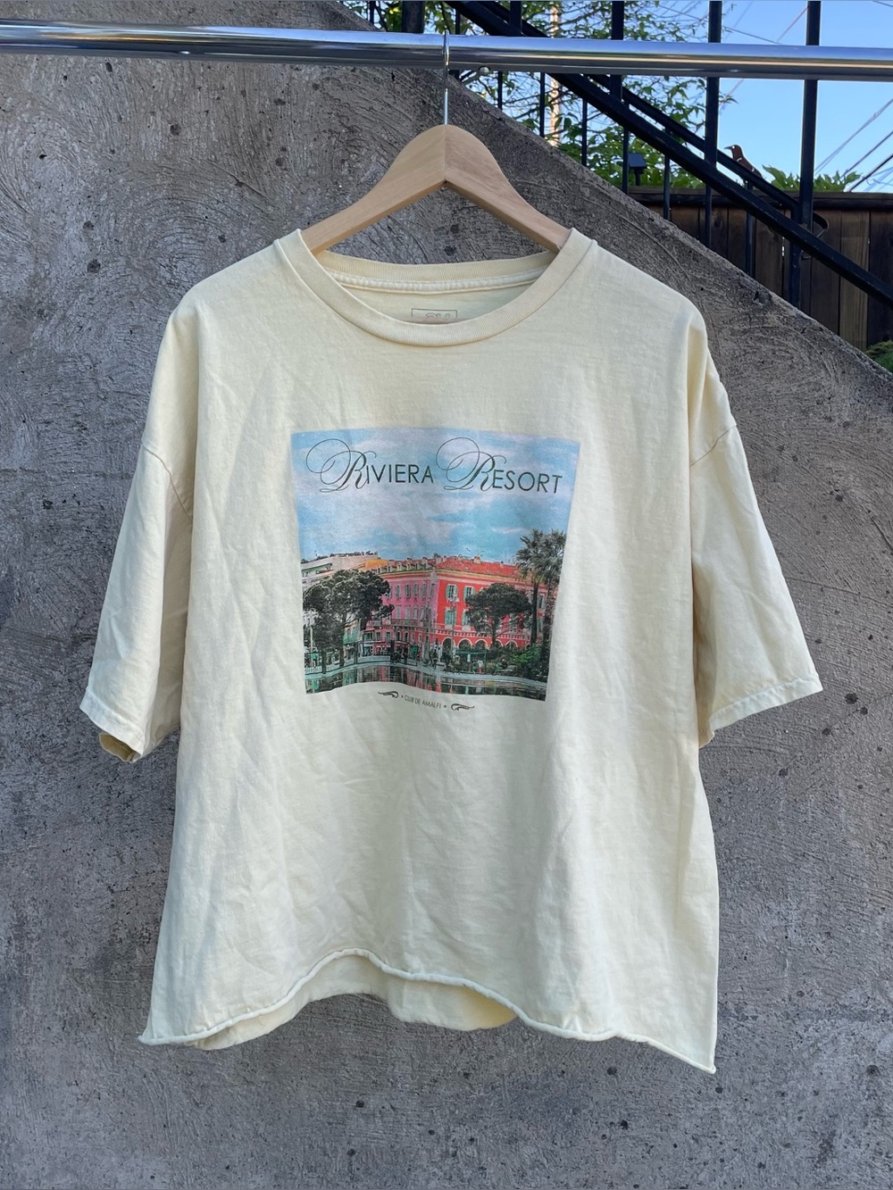 Yellow French Riviera cropped graphic tee size XL